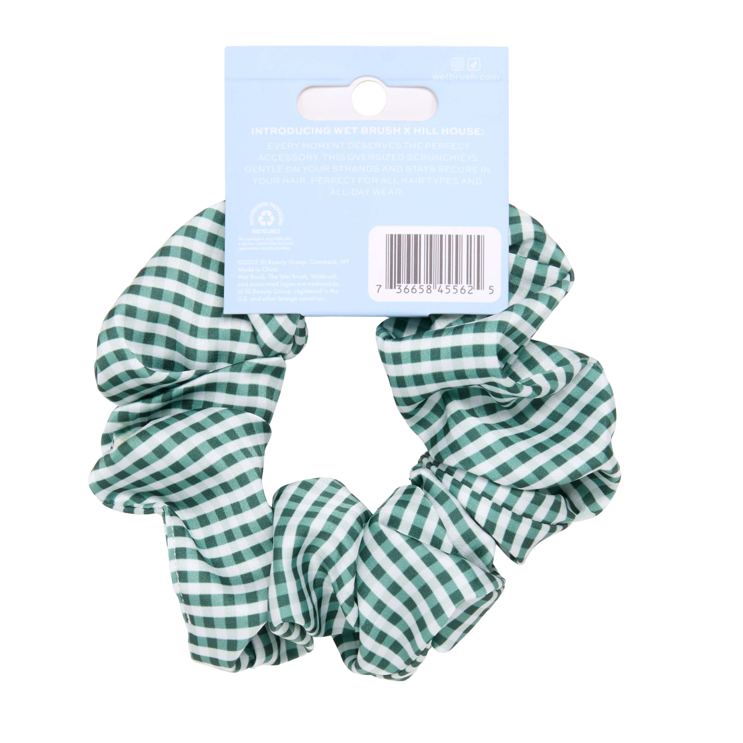 Wet Brush × Hill House Large Satin Scrunchie - Olive Gingham - Image 6