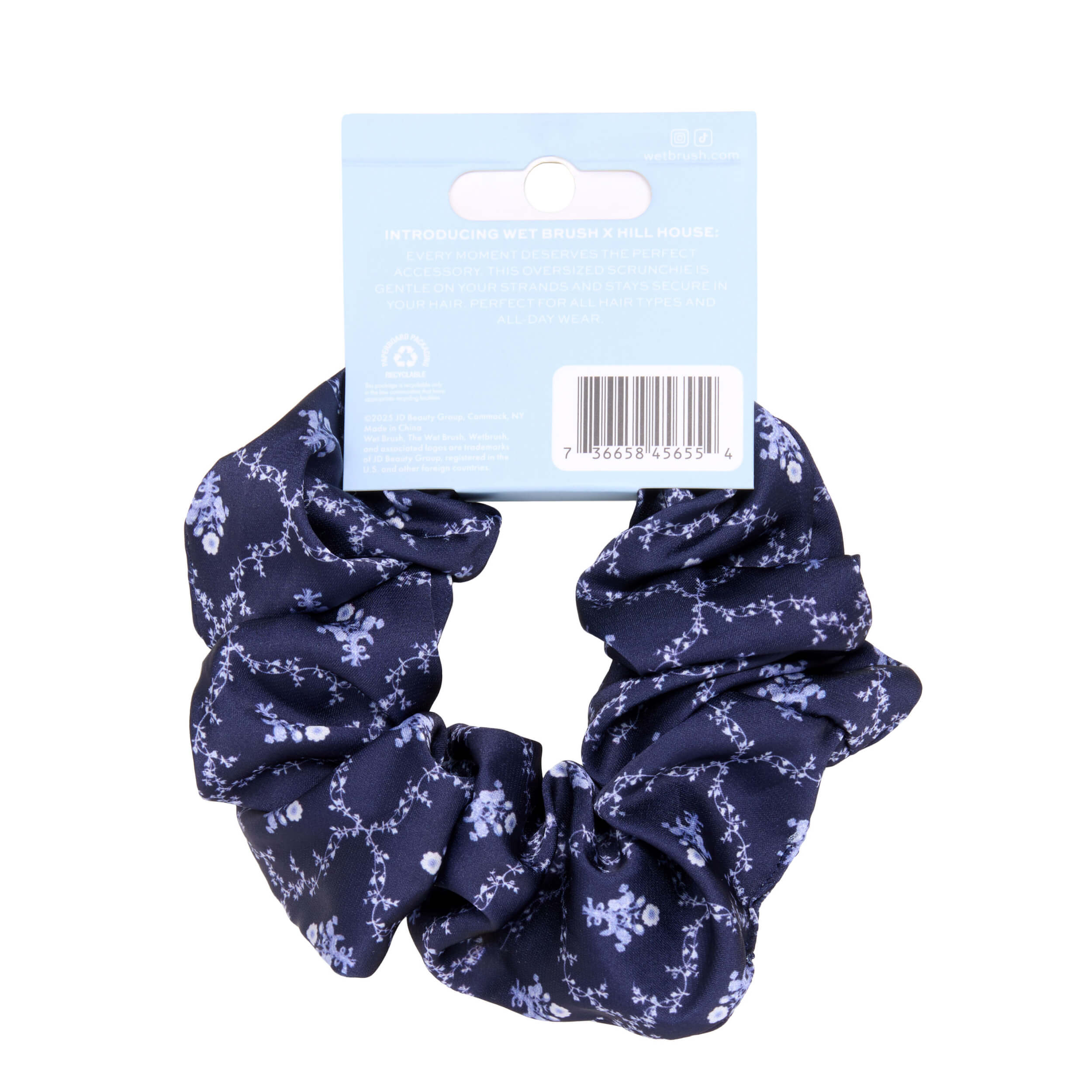 Wet Brush × Hill House Large Satin Scrunchie - Navy Trellis - Image 7
