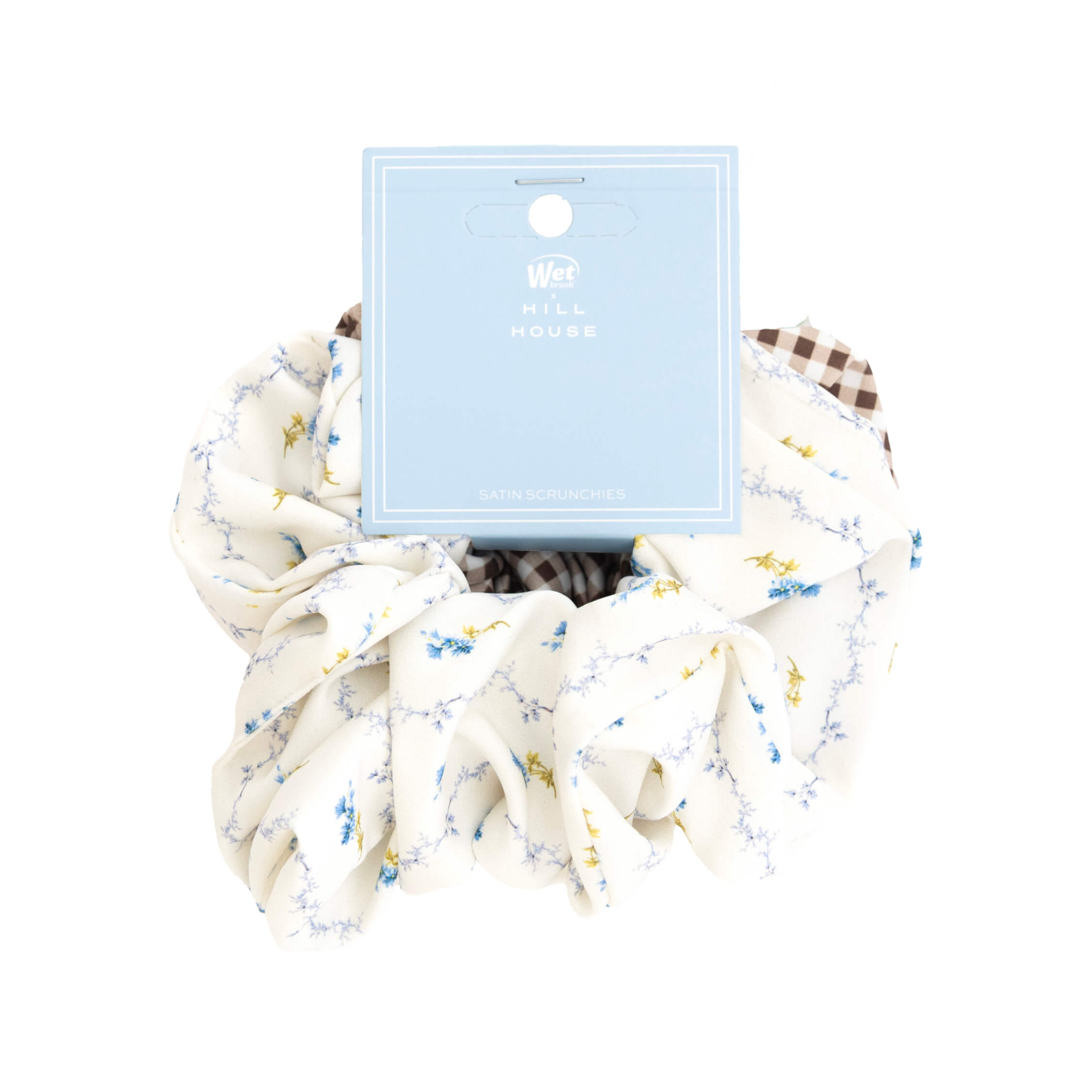 Wet Brush x Hill House - Large Satin Scrunchies - Bluebell Waltz & Brown Gingham - 2ct - Image 3